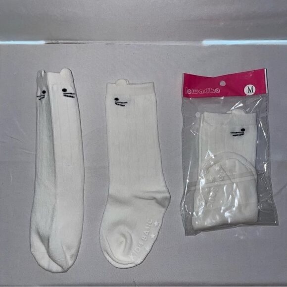 Non-Slip Bottoms Toddler Baby Socks Knee Length Grip Cat Face Whiskers pull on - Picture 4 of 5